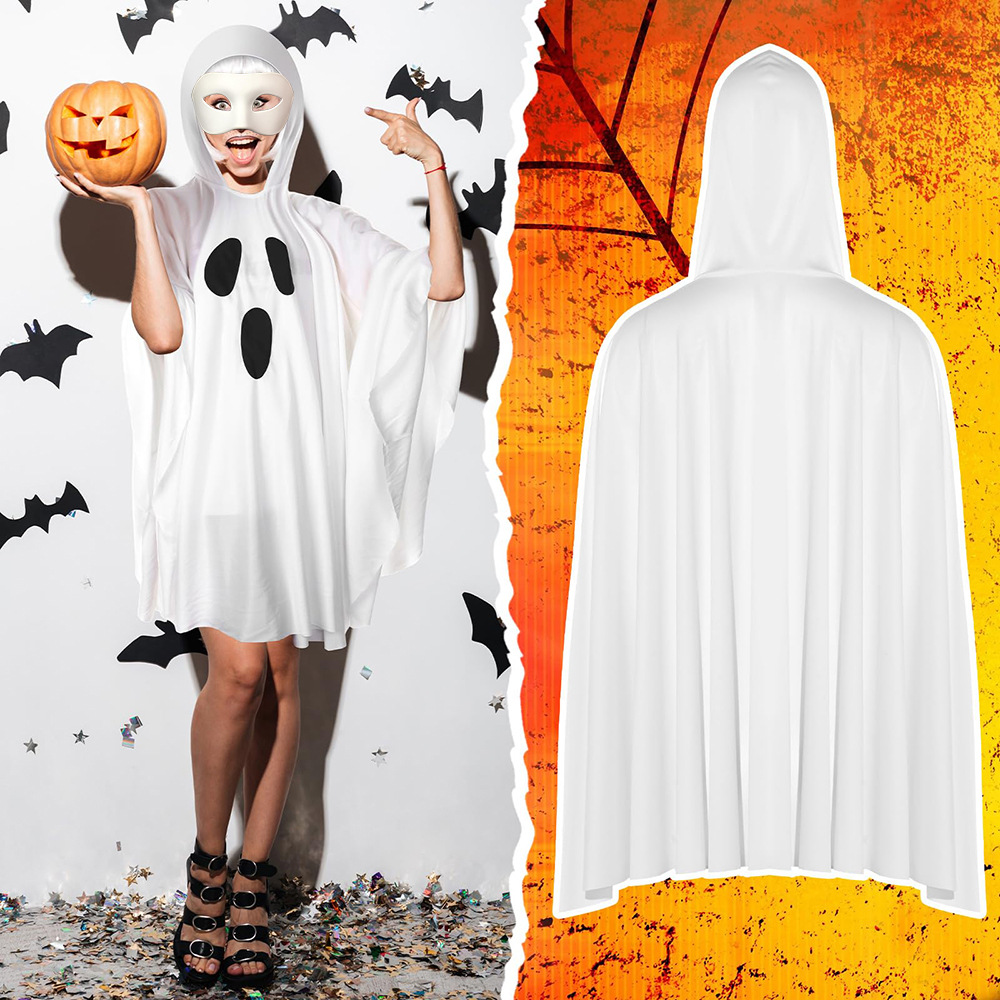 Womens Hooded Ghost Costume Halloween Funny Role Playing Robe Cloak Dress